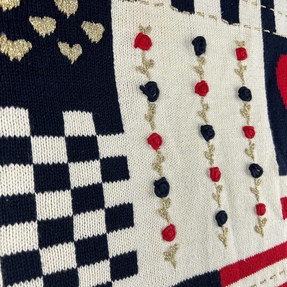 Vintage Hunters Run Sweater Womens Medium Patchwork Americana USA Flag Grandma - Picture 10 of 16